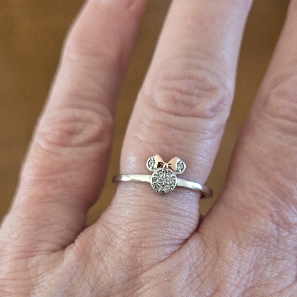 Sterling Silver Mickey Mouse Ring With Rose Gold Bow